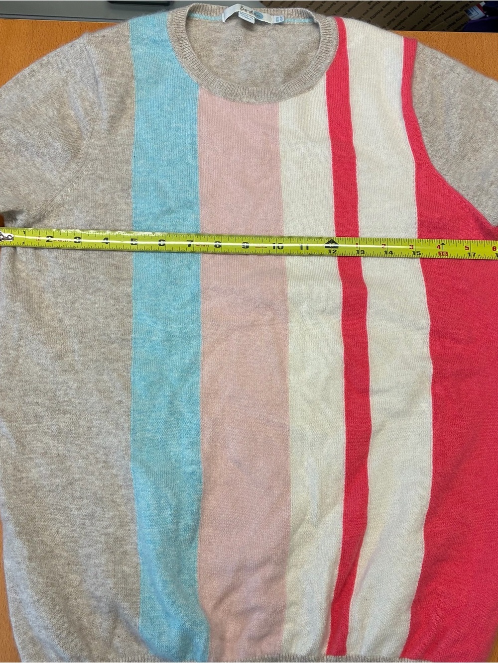 Boden Beige, Light Blue, Rose, Pink Striped Sweater, US 12.